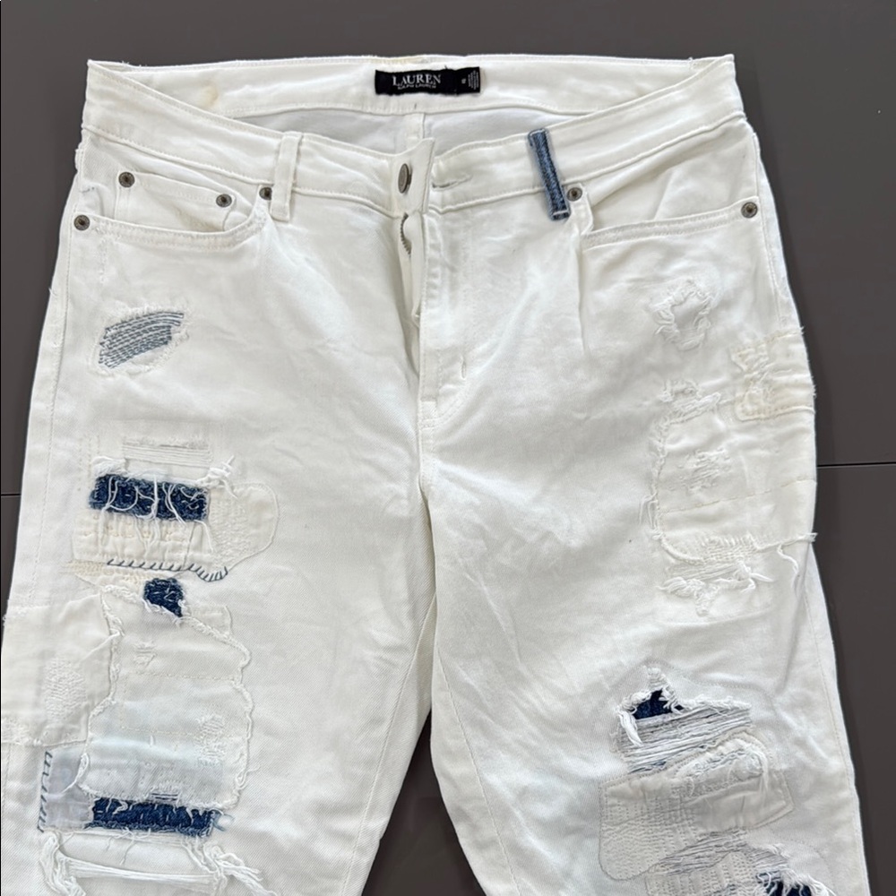 Ralph Lauren White Skinny Jeans with Distressed Details